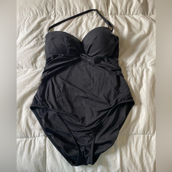 Bleu Rod Beattie Let's Get Twisted Draped One Piece Bandeau Swimsuit 10 Black - Picture 3 of 9